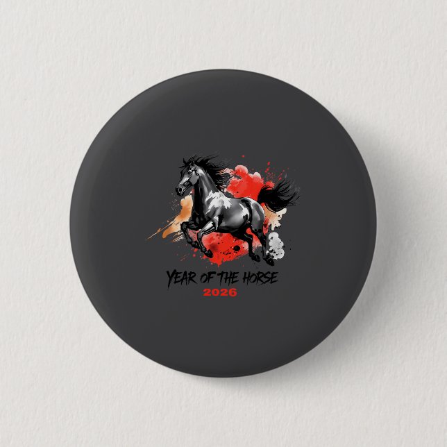 Year Of The Horse 2026 Chinese New Year  6 Cm Round Badge (Front)
