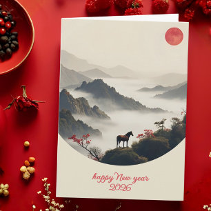 Year of the Horse 2026 Chinese New Year Mountain Holiday Card