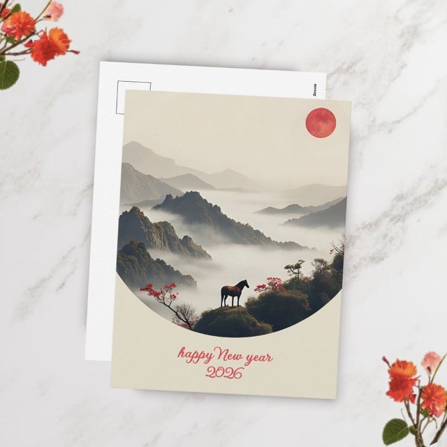 Year of the Horse 2026 Chinese New Year Mountain  Holiday Postcard (Creator Uploaded)