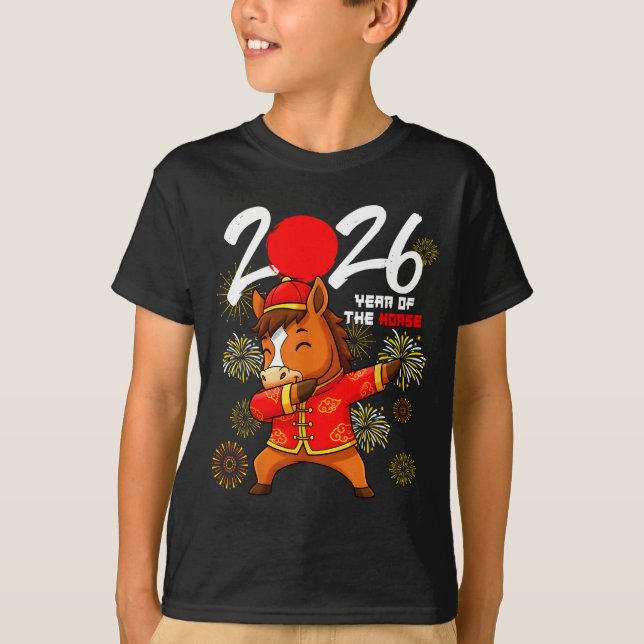 Year Of The Horse 2026 Dabbing Horse Chinese New Y T-Shirt (Front)