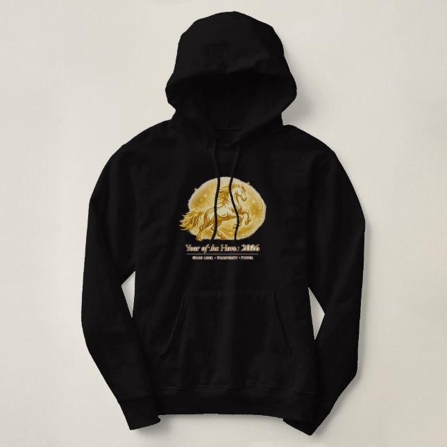 Year of the Horse 2026 Gold Energy Hoodie – Chines (Design Front)