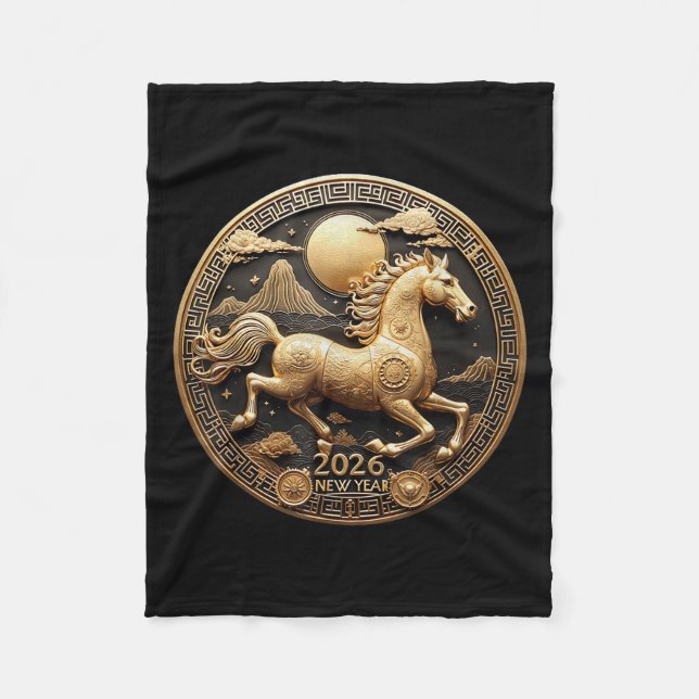 Year Of The Horse 2026 Happy Chinese New Year 2026 Fleece Blanket (Front)