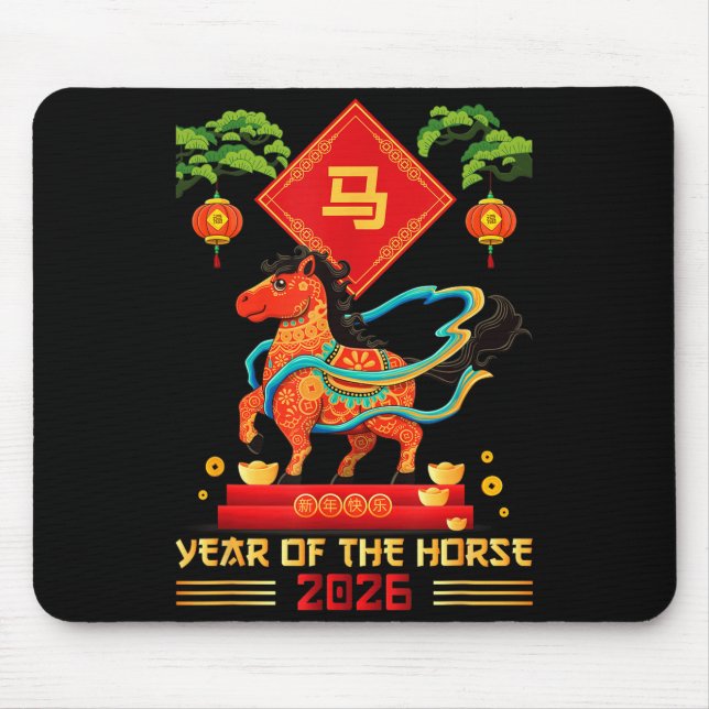Year Of The Horse 2026 Happy Chinese New Year 2026 Mouse Pad (Front)