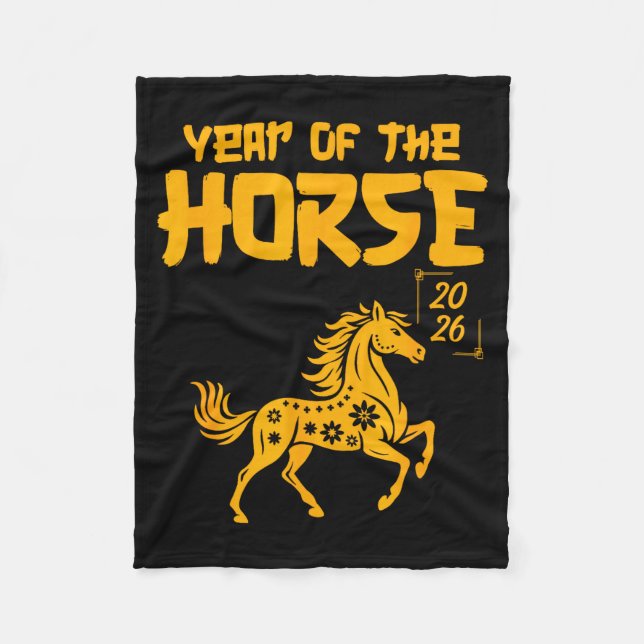 Year Of The Horse 2026 Happy New Year Golden Horse Fleece Blanket (Front)