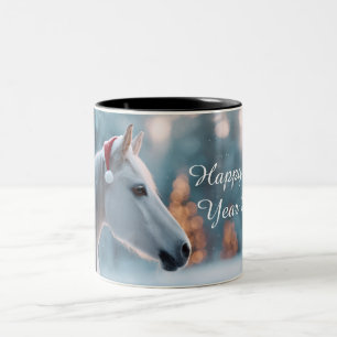 Year of the Horse 2026: Horse in Santa's Hat Two-Tone Coffee Mug