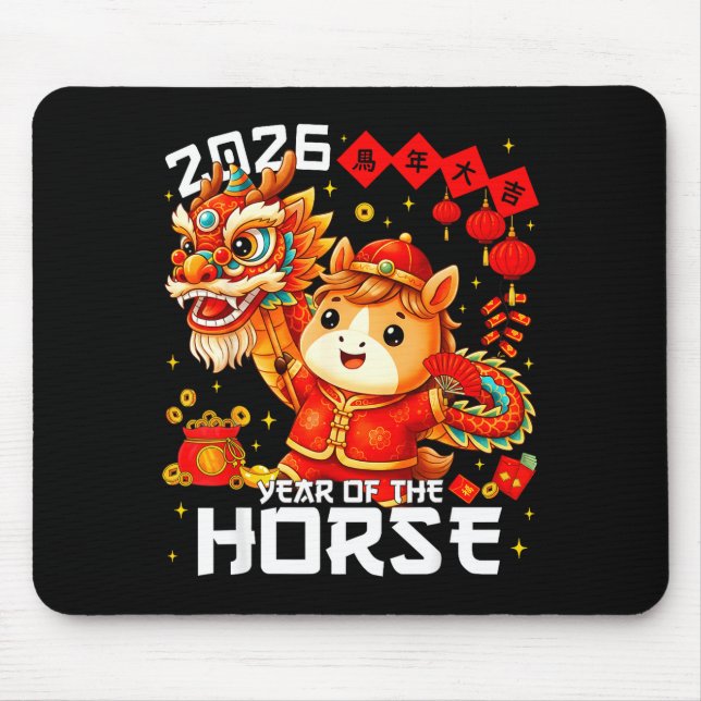 Year Of The Horse 2026 Lion Dance Chinese New Year Mouse Pad (Front)