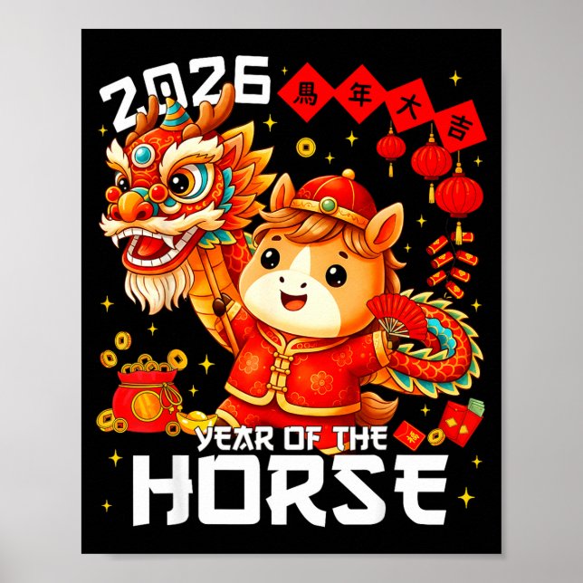 Year Of The Horse 2026 Lion Dance Chinese New Year Poster (Front)