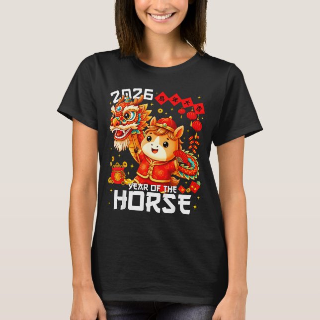 Year Of The Horse 2026 Lion Dance Chinese New Year T-Shirt (Front)