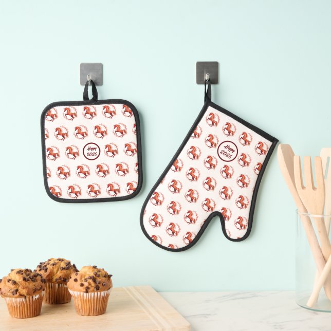 Year of the Horse 2026 Oven Mitt & Pot Holder Set (Insitu(Hanging))