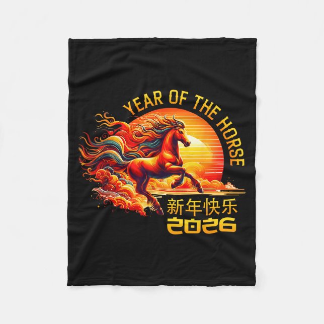 Year Of The Horse Chinese Lunar New Year 2026 Fire Fleece Blanket (Front)