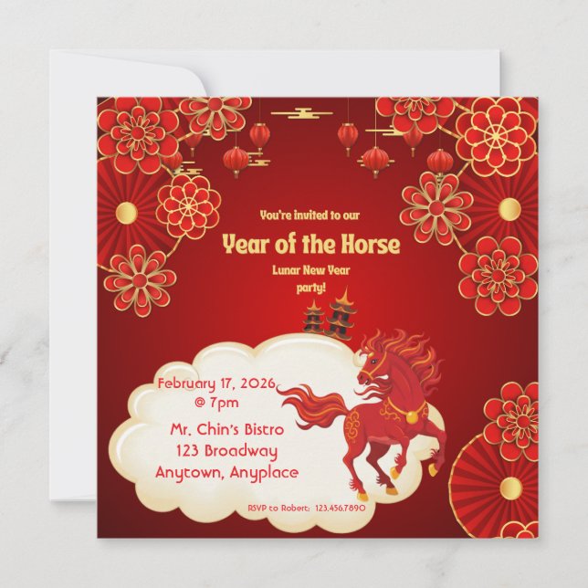 Year of the Horse Chinese New Year Invitation (Front)