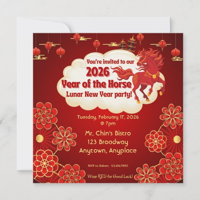 Year of the Horse Chinese New Year Invitation (Front)