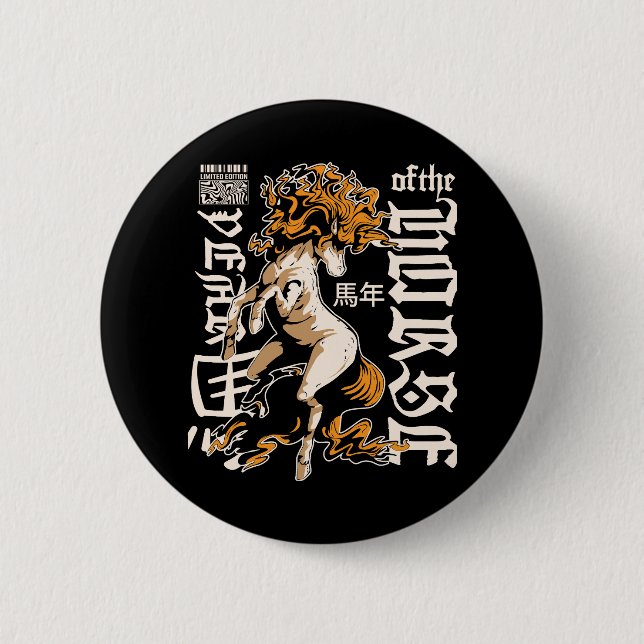 Year of the Horse Chinese  – Strength & Freedom 6 Cm Round Badge (Front)