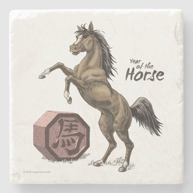Year of the Horse Chinese Zodiac Animal Art Stone Coaster (Front)