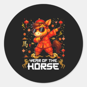 Year Of The Horse Dabbing Horse Lunar Chinese New  Classic Round Sticker