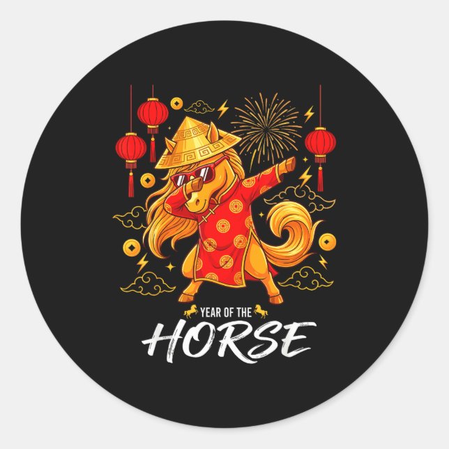 Year Of The Horse Dabbing Zodiac Horse Chinese New Classic Round Sticker (Front)