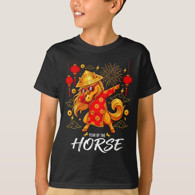 Year Of The Horse Dabbing Zodiac Horse Chinese New T-Shirt (Front)