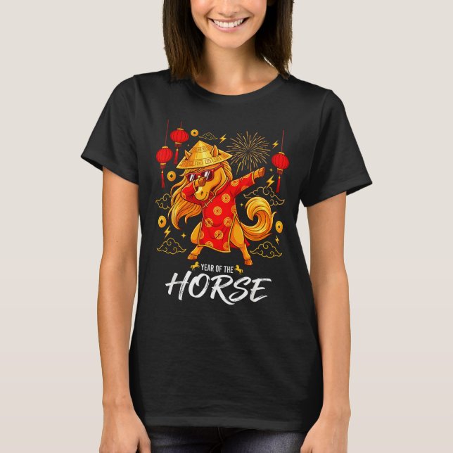 Year Of The Horse Dabbing Zodiac Horse Chinese New T-Shirt (Front)