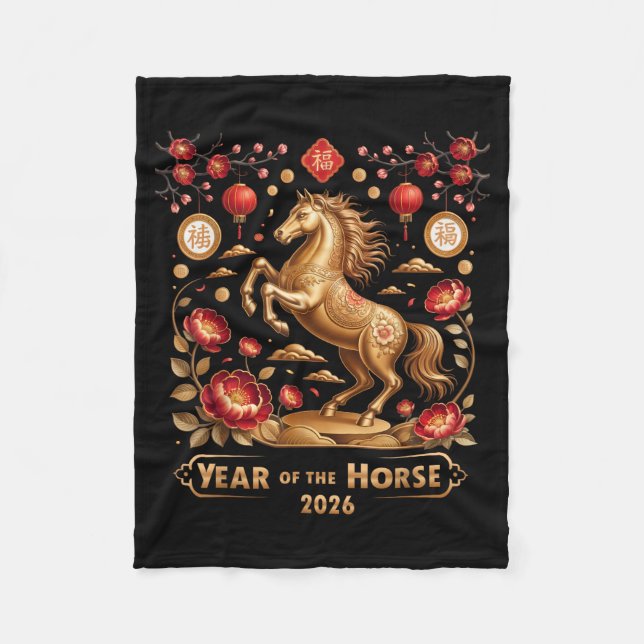 Year Of The Horse Happy New Year 2026  Fleece Blanket (Front)