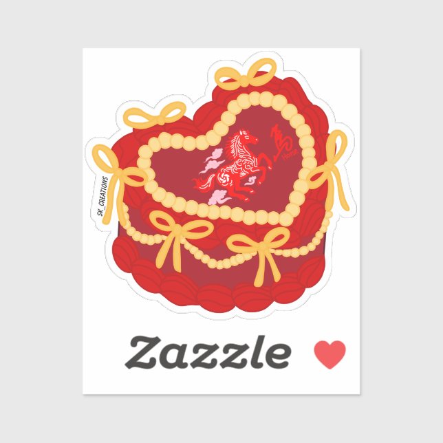 Year Of The Horse Vintage Heart Cake  (Sheet)