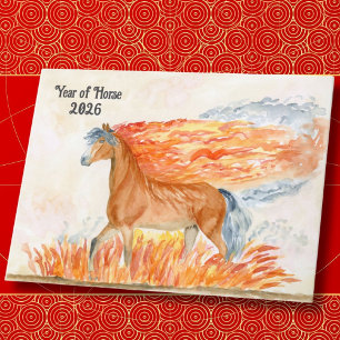 Year of the Horse with Fire Happy New Year 2026 Card