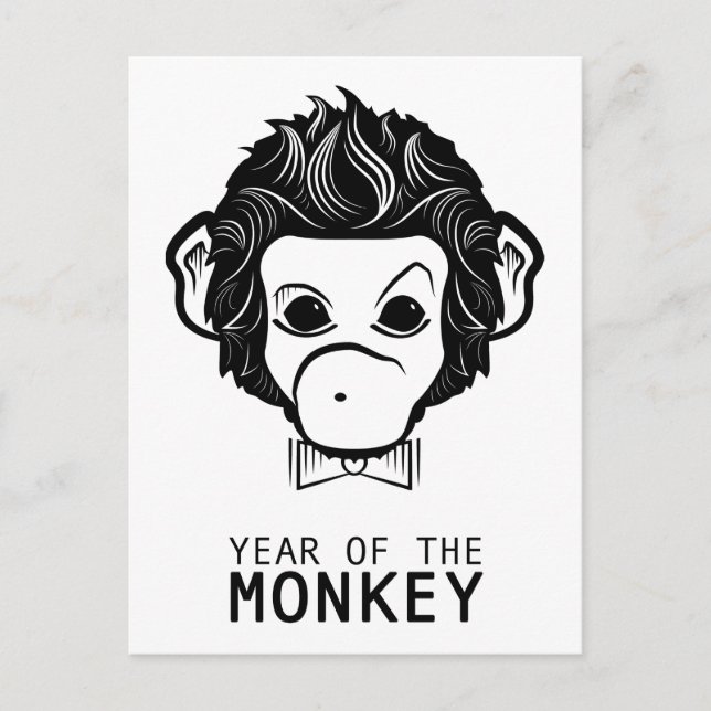 year of the monkey (bowtie) holiday postcard (Front)