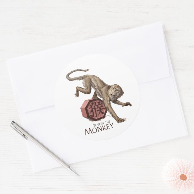 Year of the Monkey Chinese Zodiac Art Classic Round Sticker (Envelope)