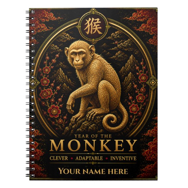 Year of the Monkey Personalised Zodiac Notebook (Front)