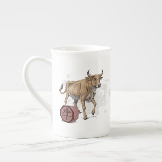 Year of the Ox Chinese Zodiac Art Bone China Mug (Left)