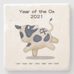 Year of the Ox Cute Zodiac Animal 2021 Stone Coaster