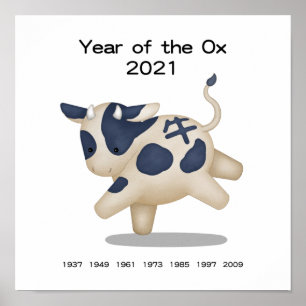 Year of the Ox Cute Zodiac Animal Sign 2021