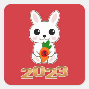 Year of the Rabbit 兎 Chinese New Year Square Stic Sticker