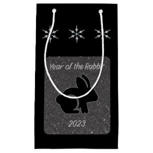 Year of the Rabbit Black Glitter Design Small Gift Bag