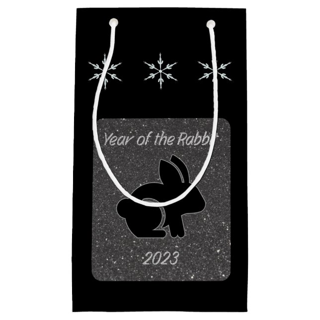 Year of the Rabbit Black Glitter Design Small Gift Bag (Front)