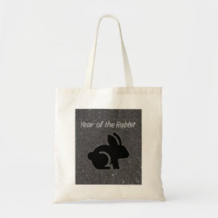 Year of the Rabbit Black Glitter Design Tote Bag
