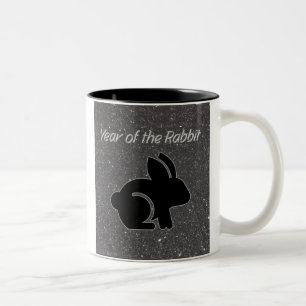Year of the Rabbit Black Glitter Design Two-Tone Coffee Mug
