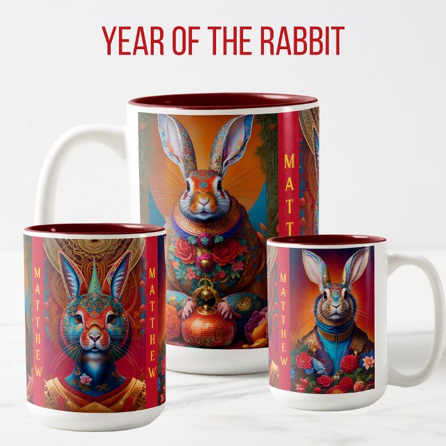 Year of The RABBIT Chinese Astrology Sign Birthday Two-Tone Coffee Mug (Creator Uploaded)