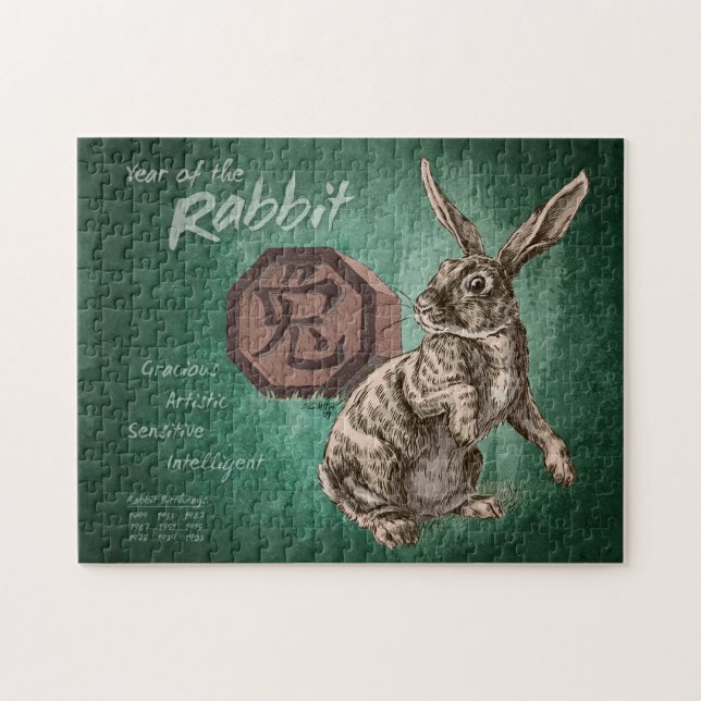 Year of the Rabbit Chinese Zodiac Art Jigsaw Puzzle (Horizontal)