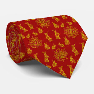 Year of the Rabbit Red and Gold Mandala Pattern Tie