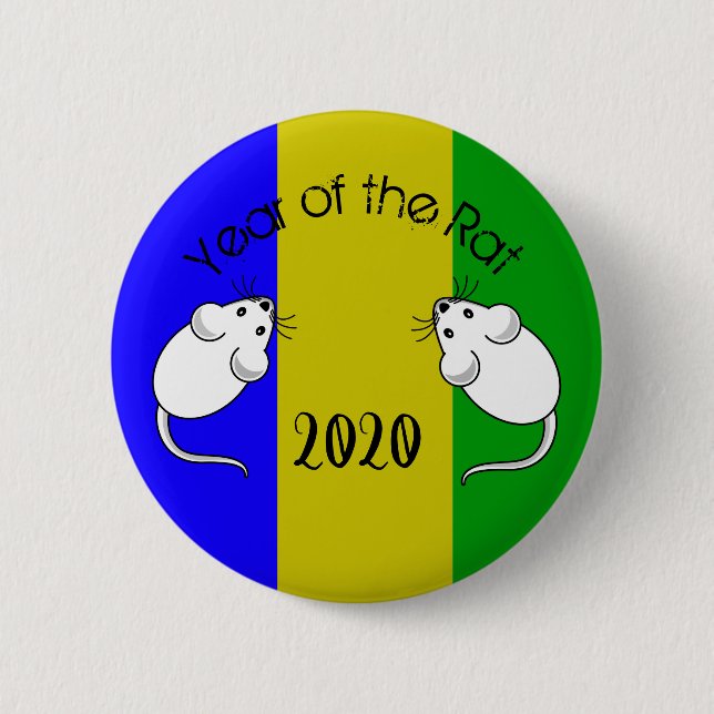 Year of the Rat 2020 Mouse with Text 6 Cm Round Badge (Front)