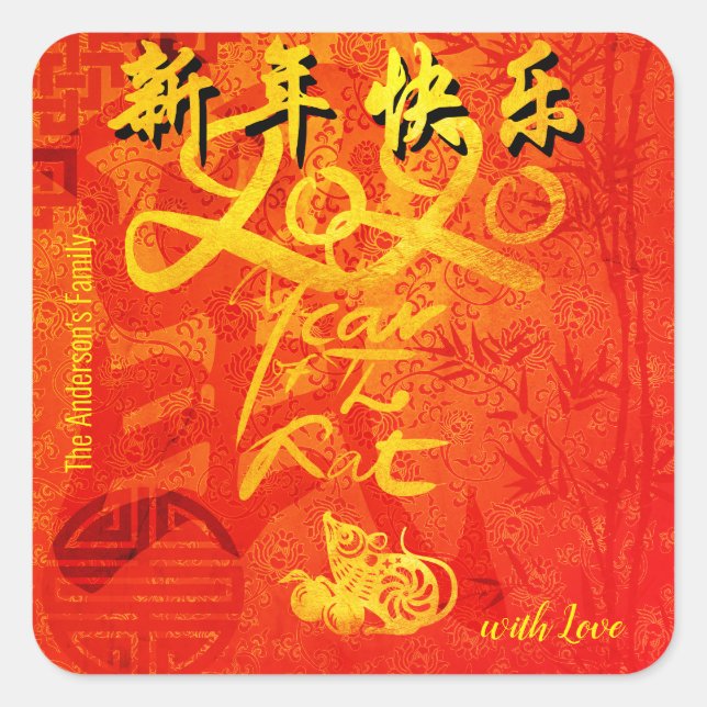 Year of the Rat 2020 with Chinese Wishes Square S Square Sticker (Front)