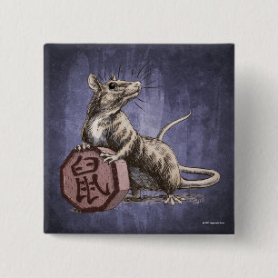 Year of the Rat Chinese Zodiac Art 15 Cm Square Badge