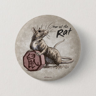 Year of the Rat Chinese Zodiac Art 6 Cm Round Badge