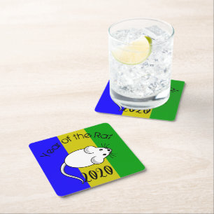 Year of the Rat Mouse and Lucky Colours Square Paper Coaster