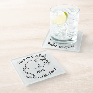 Year of the Rat Never Looking Back 2020 with Mouse Glass Coaster