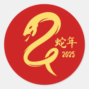 Year of the Snake 2025 New Year Gold Minimalistic Classic Round Sticker