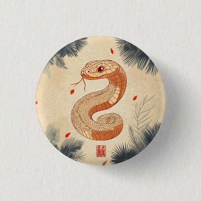 Year of The Snake Majestic Cobra Double Happiness 3 Cm Round Badge (Front)
