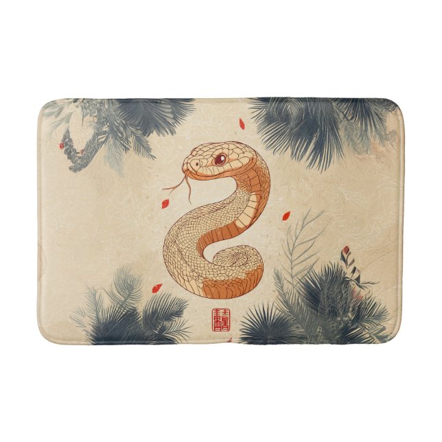 Year of The Snake Majestic Cobra Double Happiness Bath Mat (Front)