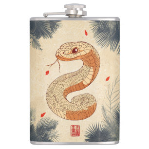 Year of The Snake Majestic Cobra Double Happiness Hip Flask