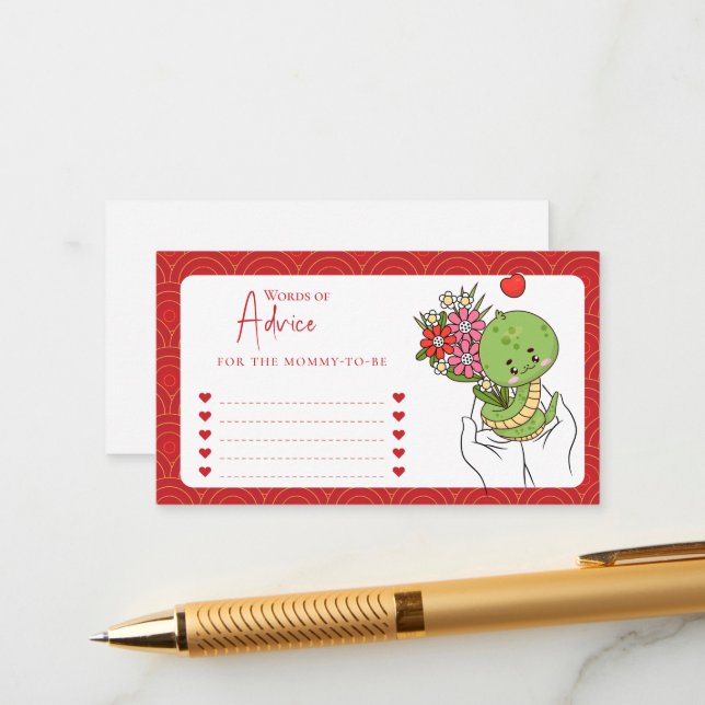Year of the Snake Red Baby Shower Words Of Advice Enclosure Card (Front/Back In Situ)
